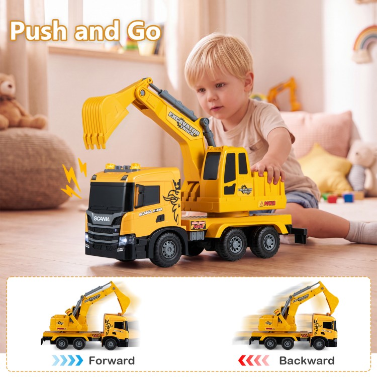 Kids Excavator Truck Toy with Adjustable Arm & Rotating Cab – Licensed Scania