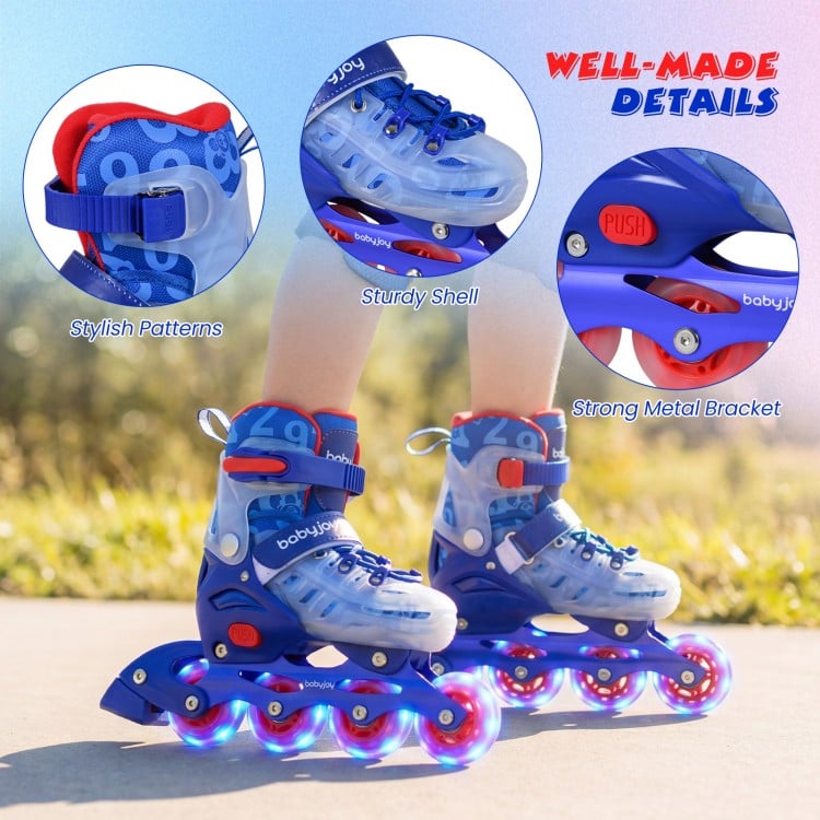 Kids Inline Skates with Light Up Wheels for Beginners Ages 9-14-Pink and Blue