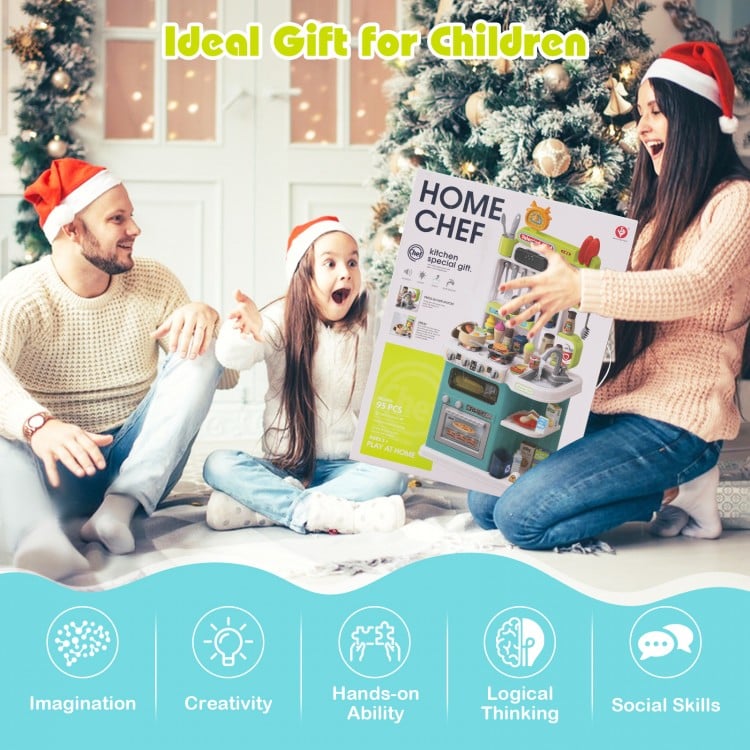 Kids Kitchen Playset Pretend Play Kitchen with Realistic Sounds and Lights