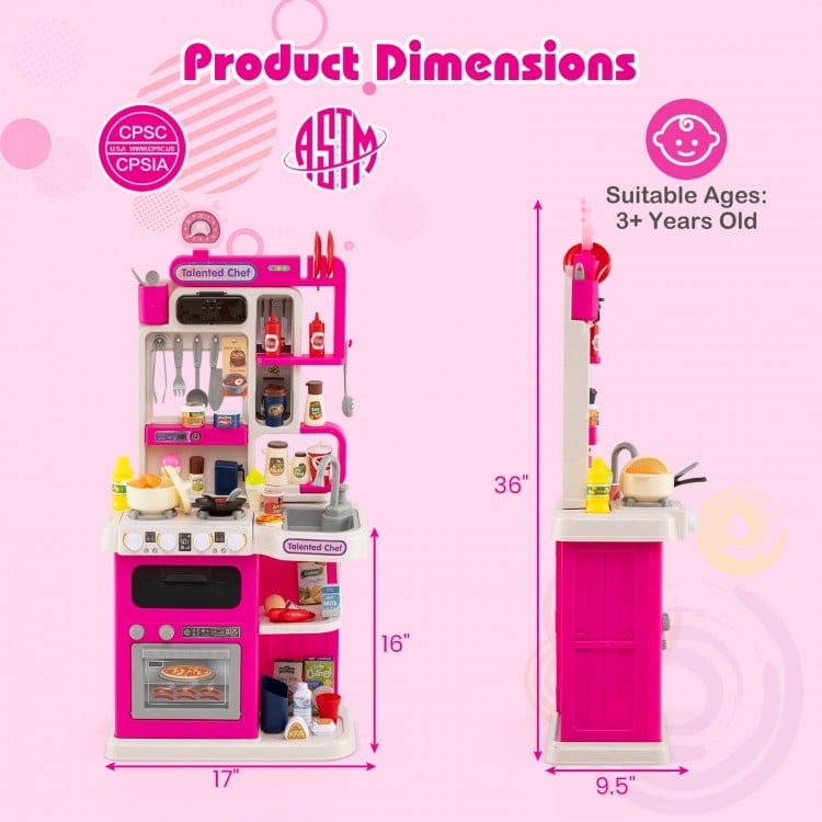 Kids Kitchen Playset Pretend Play Kitchen with Realistic Sounds and Lights