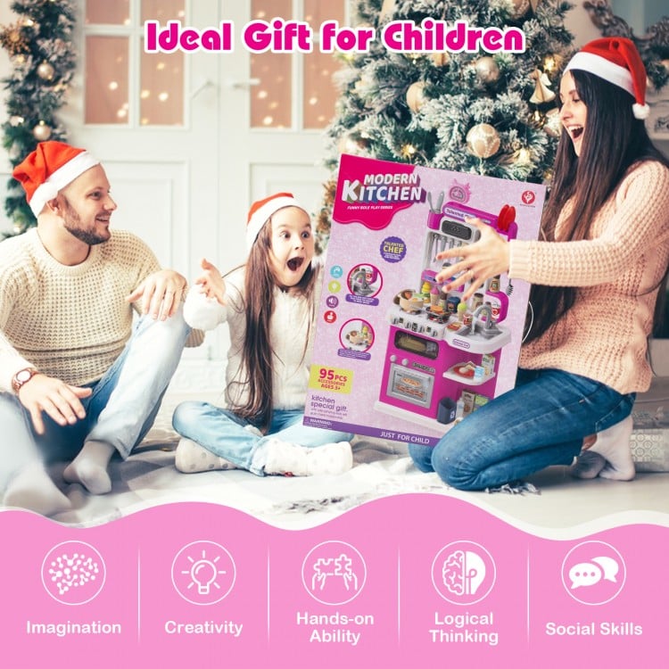 Kids Kitchen Playset Pretend Play Kitchen with Realistic Sounds and Lights