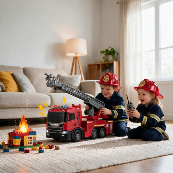 Kids Large Fire Truck Toy with Extendable Ladder & Lights and Sounds – Licensed Scania