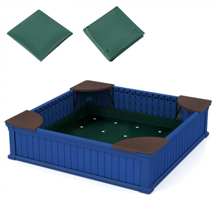 Kids Outdoor Sandbox with Oxford Cover and 4 Corner Seats-Brown