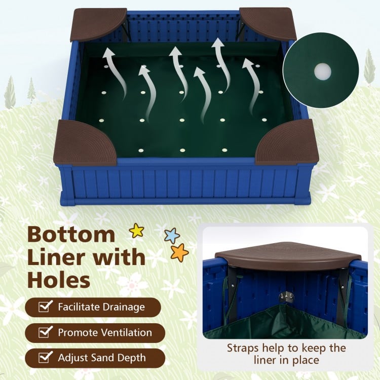 Kids Outdoor Sandbox with Oxford Cover and 4 Corner Seats-Brown