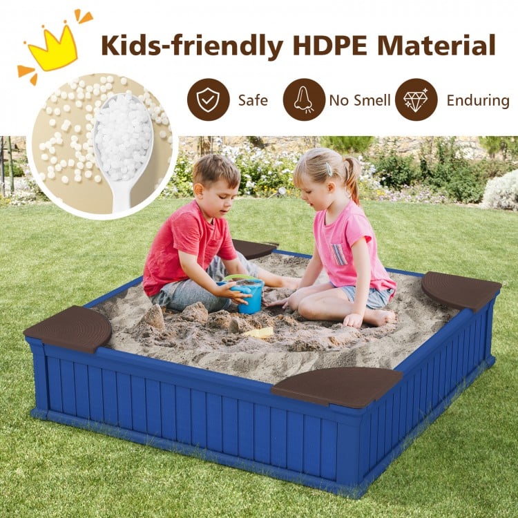 Kids Outdoor Sandbox with Oxford Cover and 4 Corner Seats-Brown