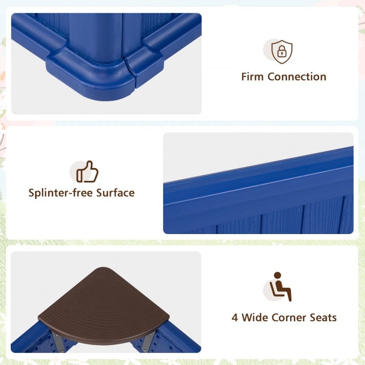Kids Outdoor Sandbox with Oxford Cover and 4 Corner Seats-Navy