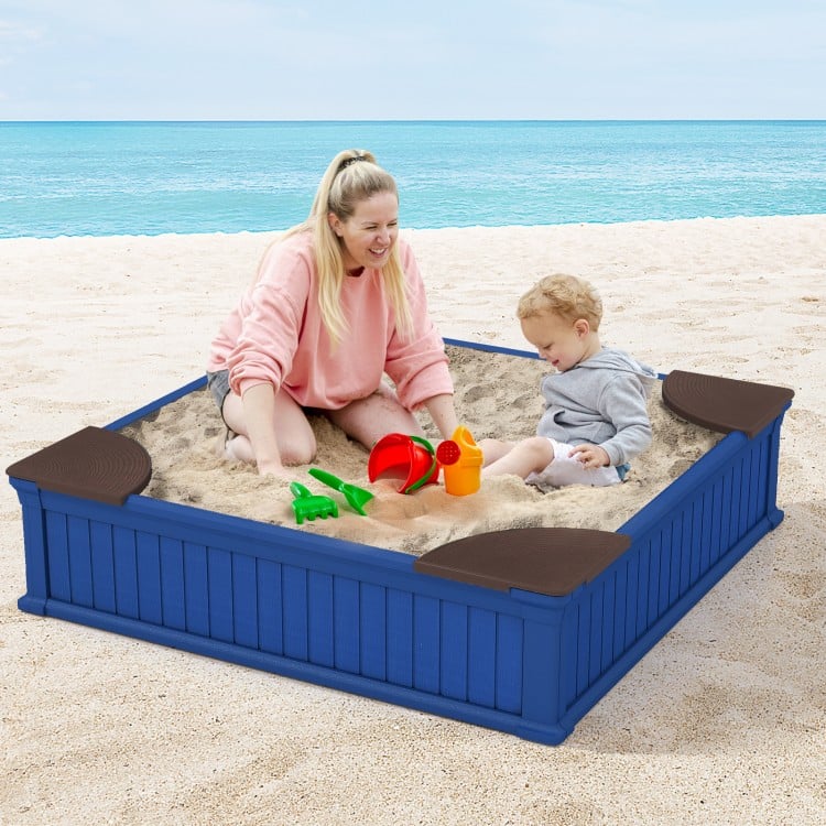 Kids Outdoor Sandbox with Oxford Cover and 4 Corner Seats-Brown