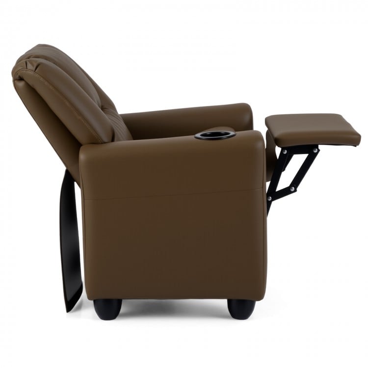 Kids Recliner Chair Push Back Toddler Reclining Armchair with Cup Holder-Brown