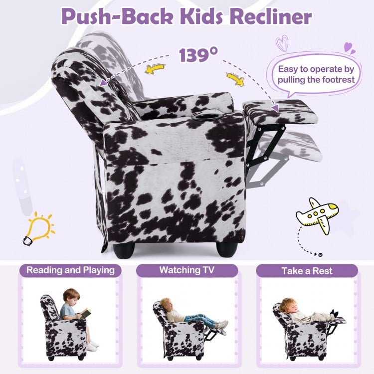 Kids Recliner Chair Push Back Toddler Reclining Armchair with Cup Holder-White