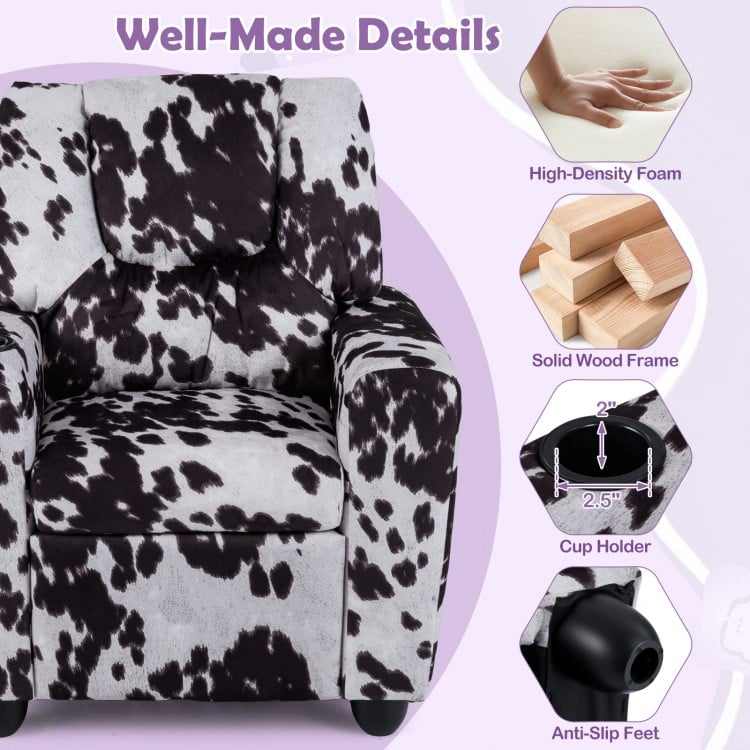 Kids Recliner Chair Push Back Toddler Reclining Armchair with Cup Holder-White