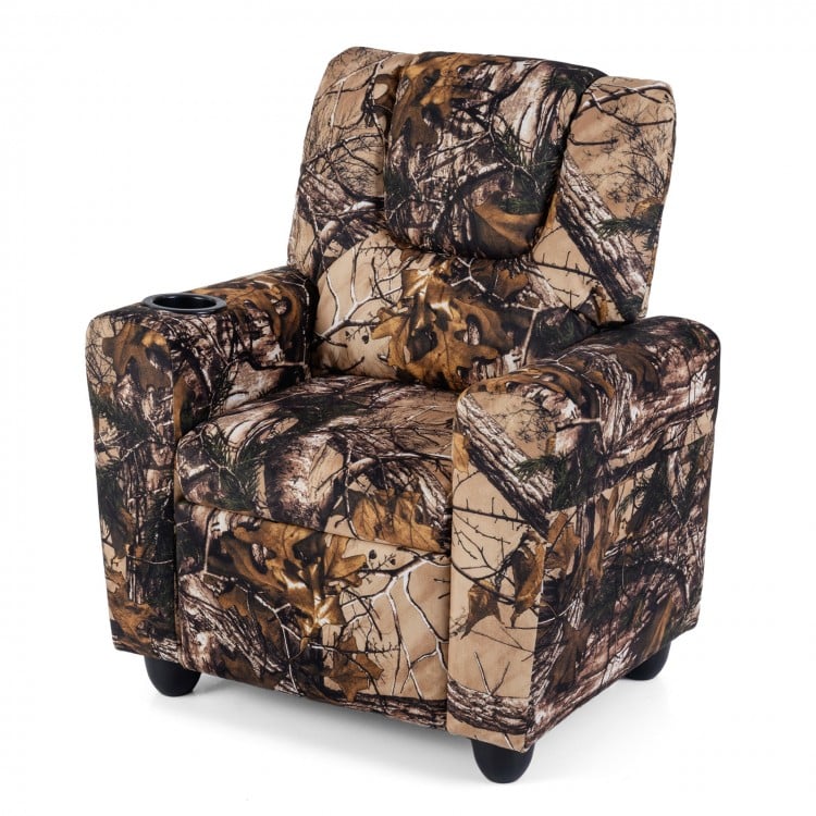 Kids Recliner Chair Push Back Toddler Reclining Armchair with Cup Holder-Camouflage