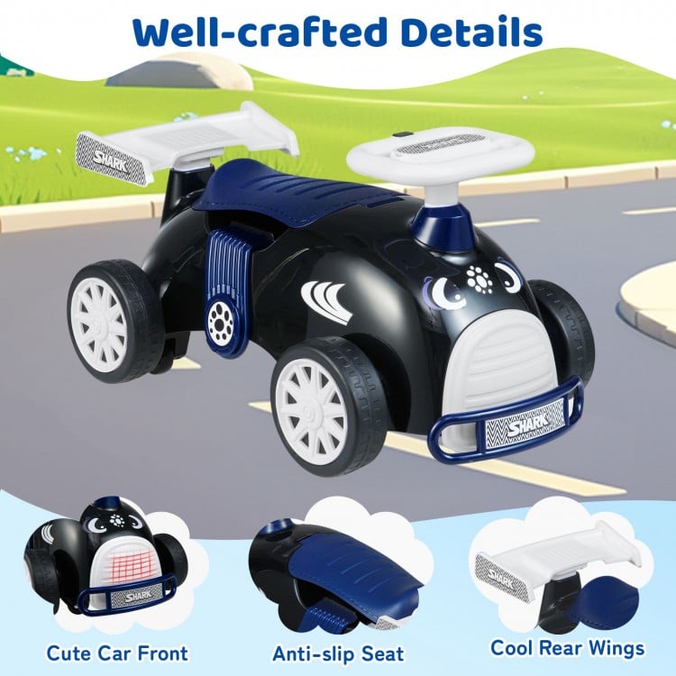 Kids Ride On Car Sliding Toy with Music and Under-Seat Storage-Black & Blue