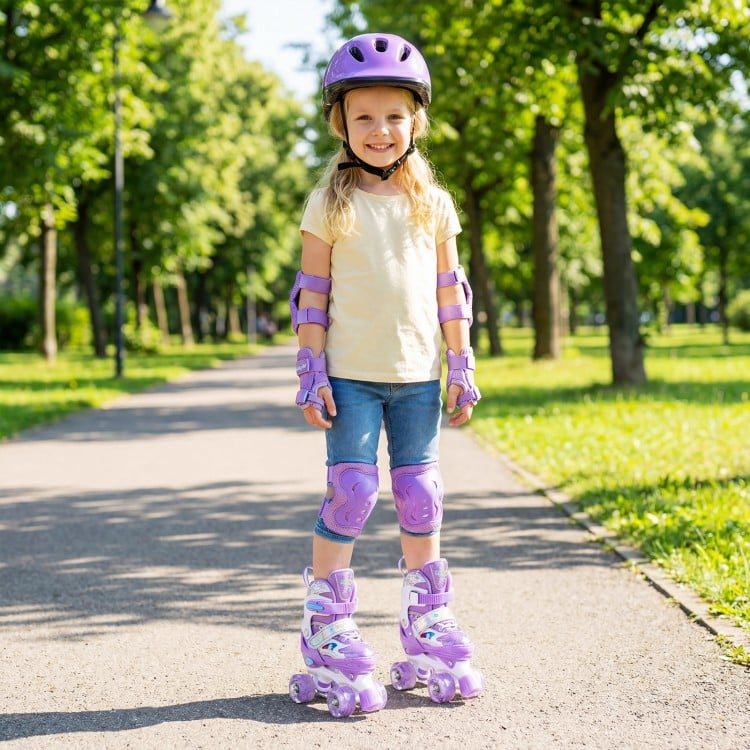 Kids Roller Skates 4 Sizes Adjustable with Light-up Wheels for Toddler Aged 5-7 (S)-Purple