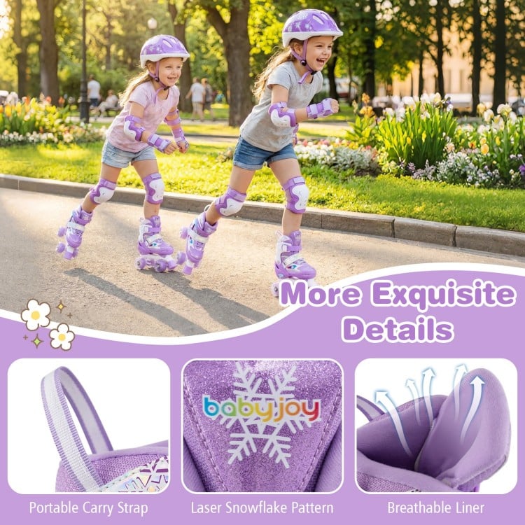 Kids Roller Skates 4 Sizes Adjustable with Light-up Wheels for Toddler Aged 5-7 (S)-Purple