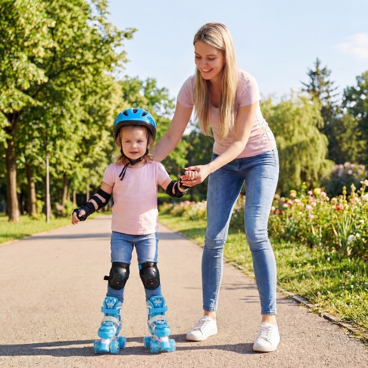Kids Roller Skates 4 Sizes Adjustable with Light-up Wheels for Toddler Aged 3-4 (XS)-Blue