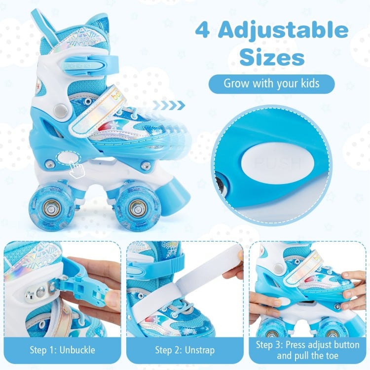 Kids Roller Skates 4 Sizes Adjustable with Light-up Wheels for Toddler Aged 3-4 (XS)-Blue