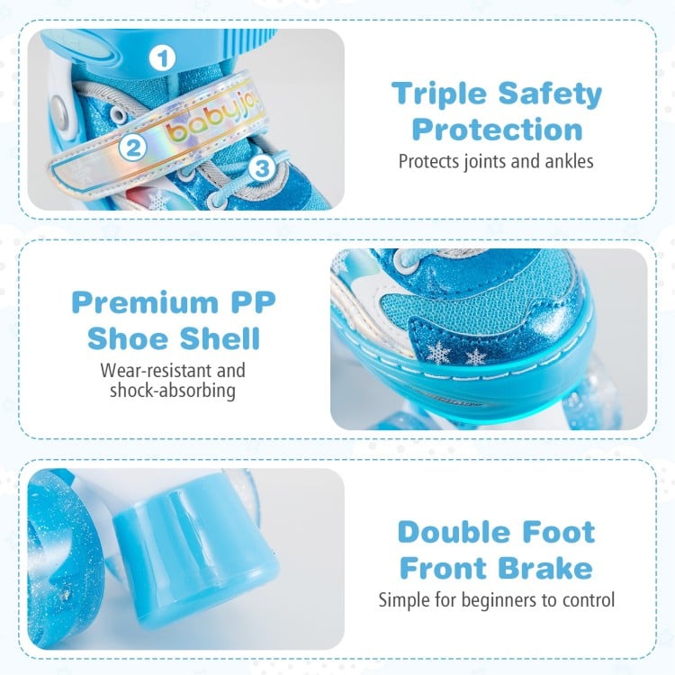 Kids Roller Skates 4 Sizes Adjustable with Light-up Wheels for Toddler Aged 3-4 (XS)-Blue