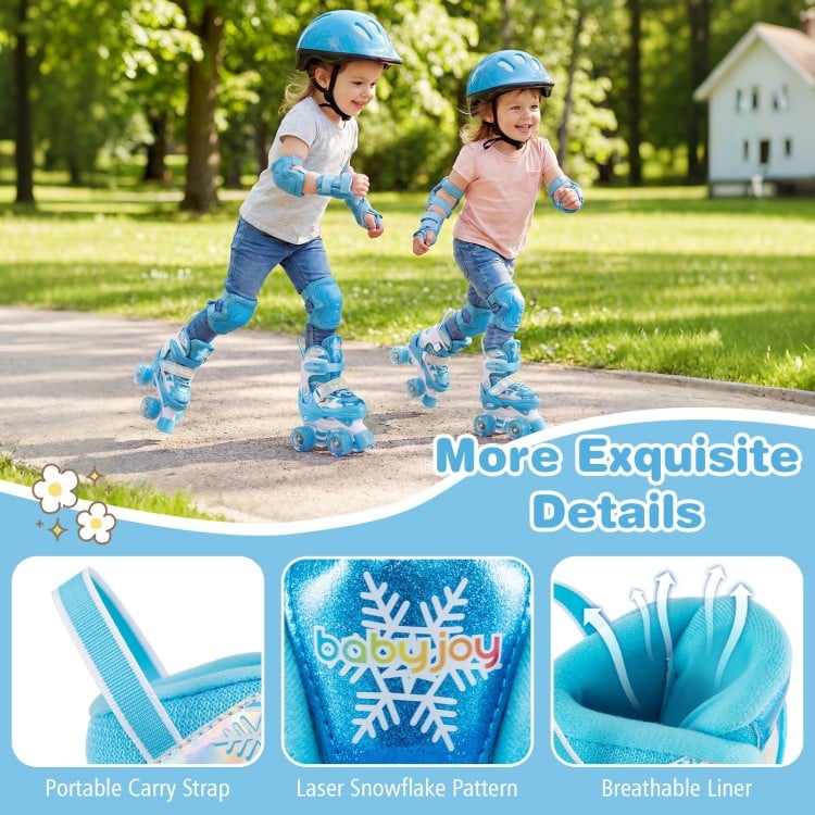 Kids Roller Skates 4 Sizes Adjustable with Light-up Wheels for Toddler Aged 3-4 (XS)-Blue