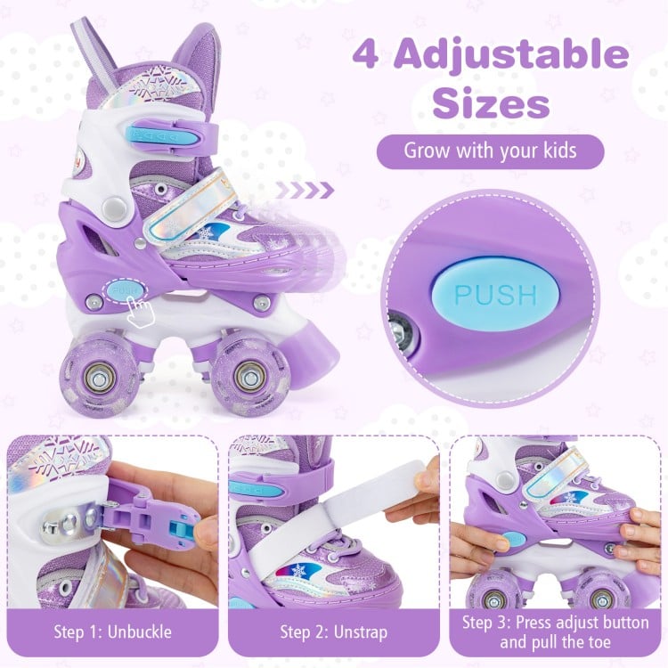 Kids Roller Skates 4 Sizes Adjustable with Light-up Wheels for Toddler Aged 3-4 (XS)-Purple