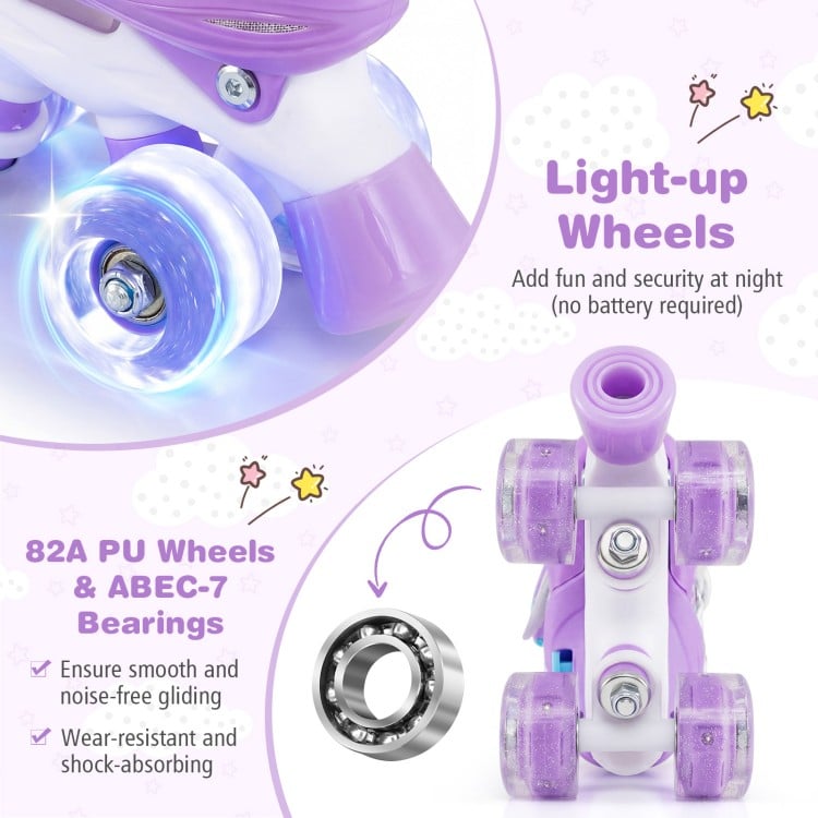 Kids Roller Skates 4 Sizes Adjustable with Light-up Wheels for Toddler Aged 3-4 (XS)-Purple