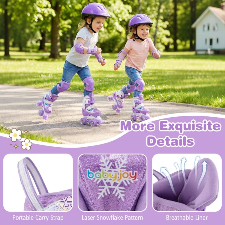 Kids Roller Skates 4 Sizes Adjustable with Light-up Wheels for Toddler Aged 3-4 (XS)-Purple