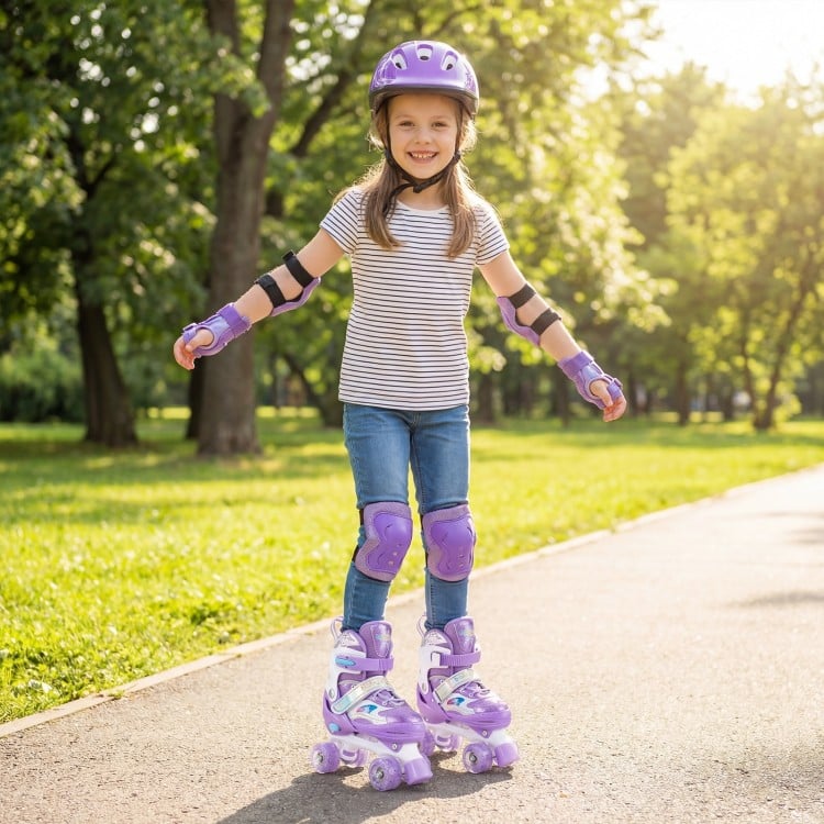 Kids Roller Skates for Girls Boys with Light-up Wheels and Safety Protection-Purple