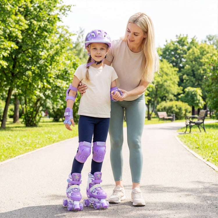Kids Roller Skates for Girls Boys with Light-up Wheels and Safety Protection-Purple