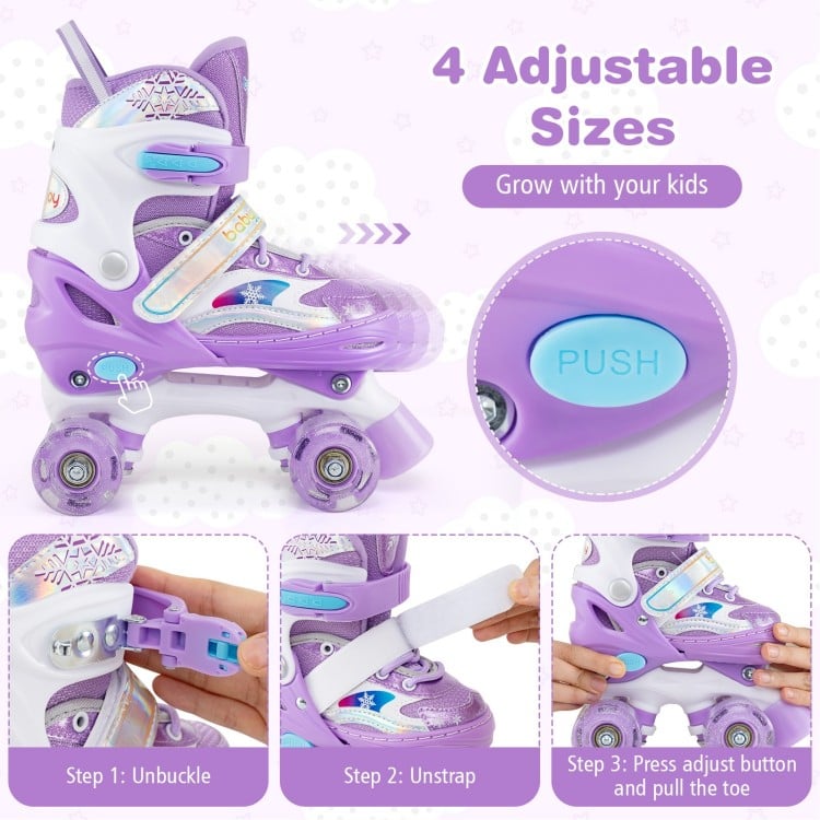 Kids Roller Skates for Girls Boys with Light-up Wheels and Safety Protection-Purple