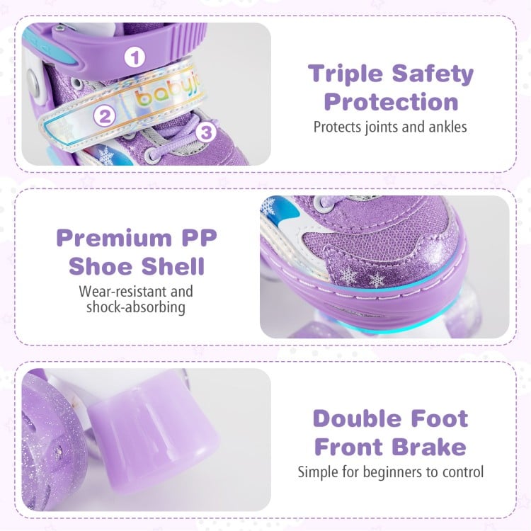 Kids Roller Skates for Girls Boys with Light-up Wheels and Safety Protection-Purple