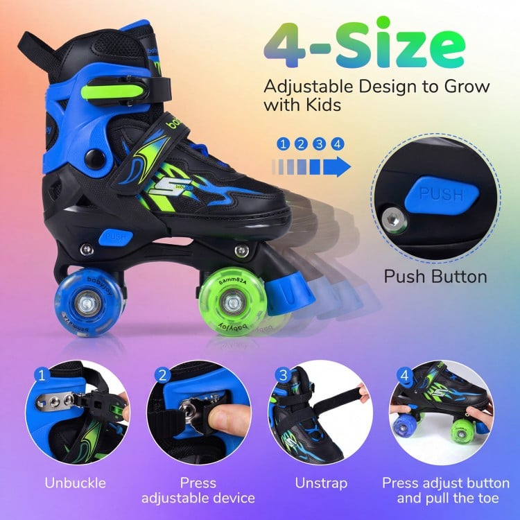 Kids Roller Skates for Girls Boys 4 Sizes Adjustable Quad Skates with Light-up Wheels-Navy
