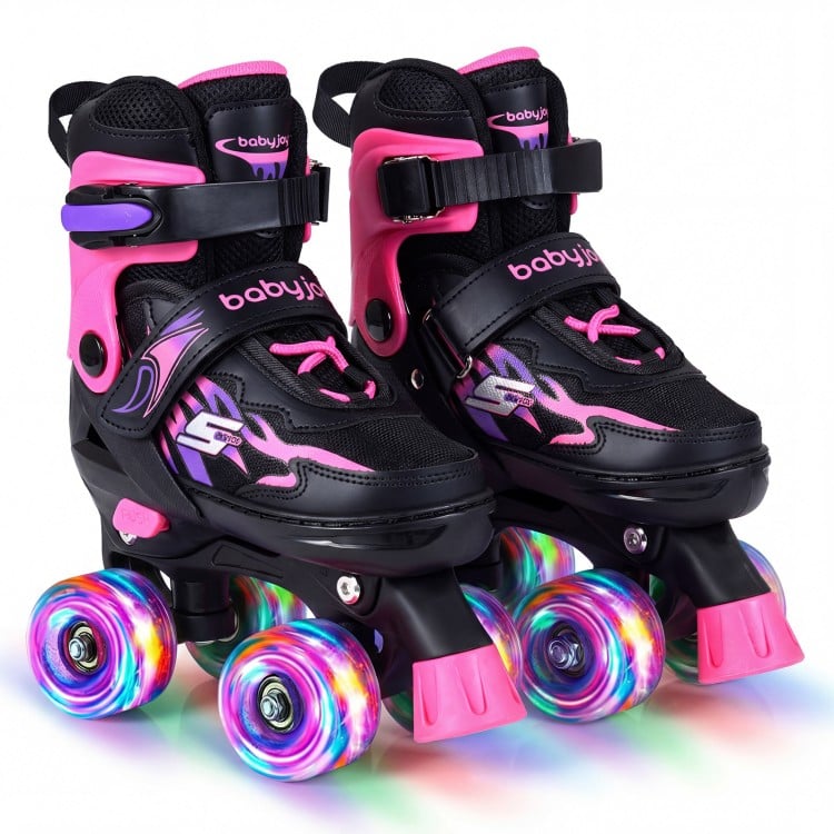 Kids Roller Skates for Girls Boys 4 Sizes Adjustable Quad Skates with Light-up Wheels-Pink