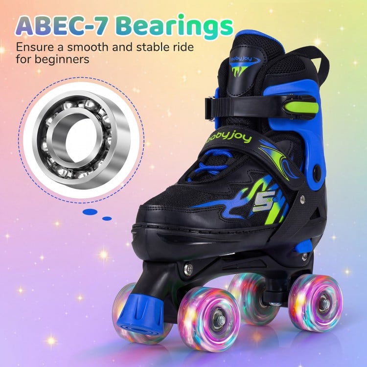 Kids Roller Skates for Girls Boys Teens 4 Sizes Adjustable Quad Skates with Light-up Wheels-Navy