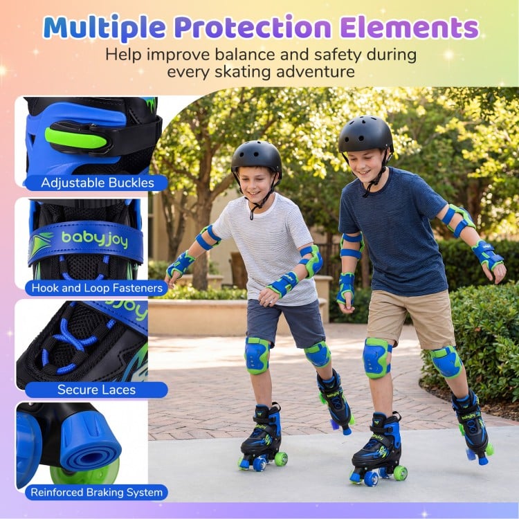 Kids Roller Skates for Girls Boys Teens 4 Sizes Adjustable Quad Skates with Light-up Wheels-Navy