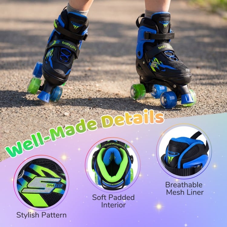 Kids Roller Skates for Girls Boys Teens 4 Sizes Adjustable Quad Skates with Light-up Wheels-Navy