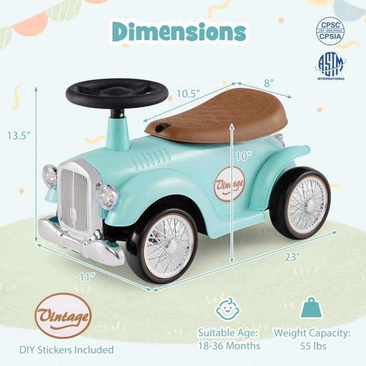 Kids Sit to Stand Vehicle with Working Steering Wheel and Under Seat Storage-Green
