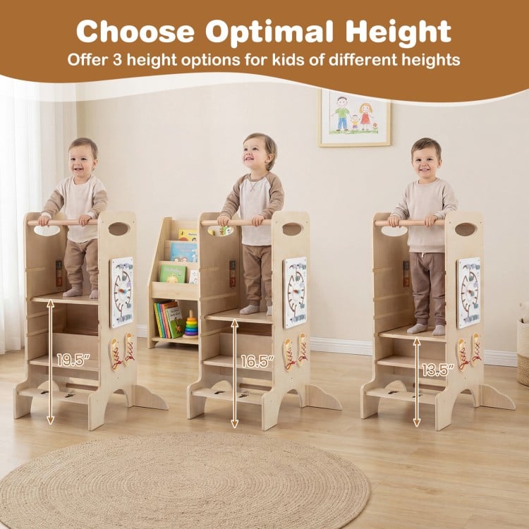 Kids Standing Tower with Detachable Chalkboard and Montessori Games for 3+ Years Old