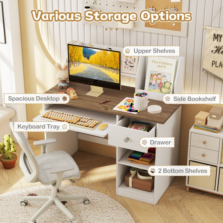 Kids Study Desk for Children with Hutch, Drawer, Shelves & Keyboard Tray