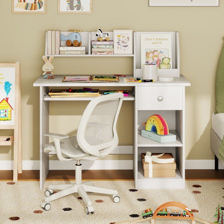 Kids Study Desk for Children with Hutch, Drawer, Shelves & Keyboard Tray