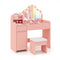 Kids Vanity Desk with Mirror and Lights Princess Pretend Play Dressing Table-Pink