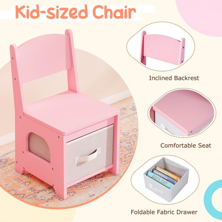 Kids Vanity with Lights and 5 Drawers for Kids Aged 3+ Years Old-Pink