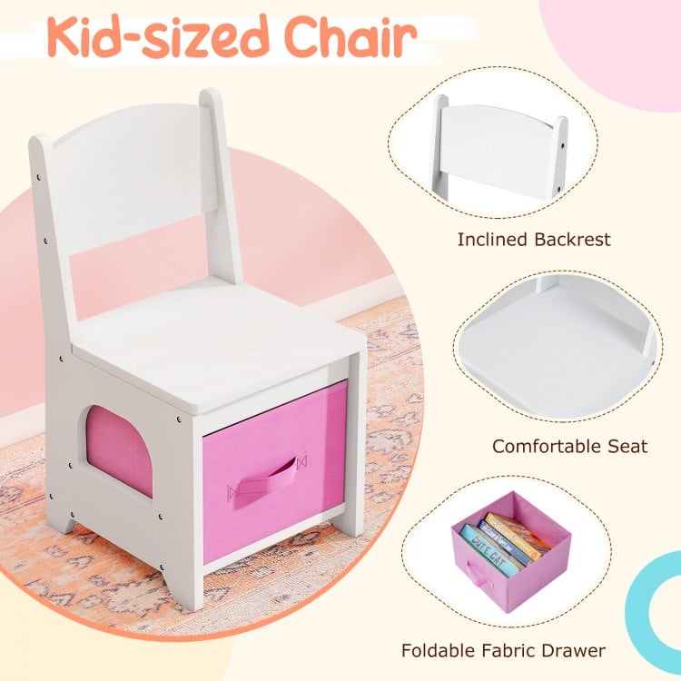 Kids Vanity with Lights and 5 Drawers for Kids Aged 3+ Years Old-White