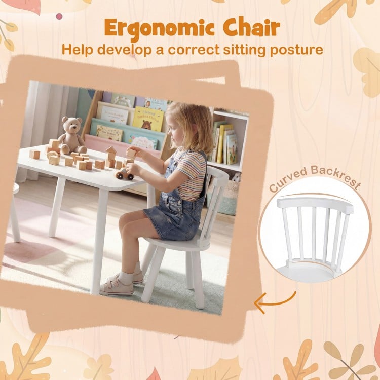 Kids Wooden Table and Chairs Set 3-Piece Toddler Furniture with Pine Wood Frame-White