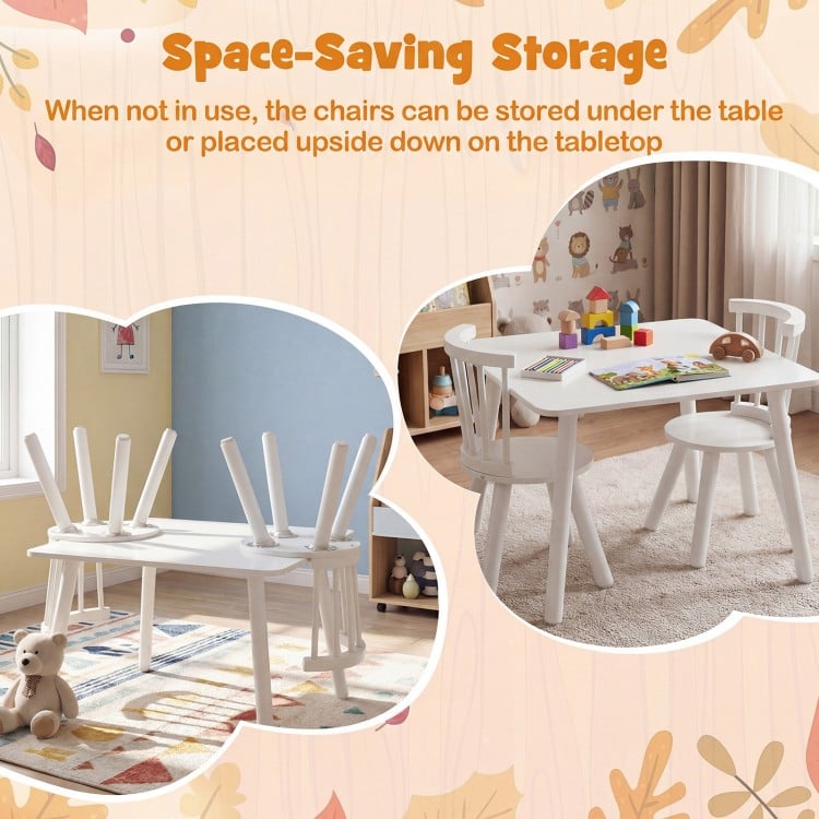 Kids Wooden Table and Chairs Set 3-Piece Toddler Furniture with Pine Wood Frame-White