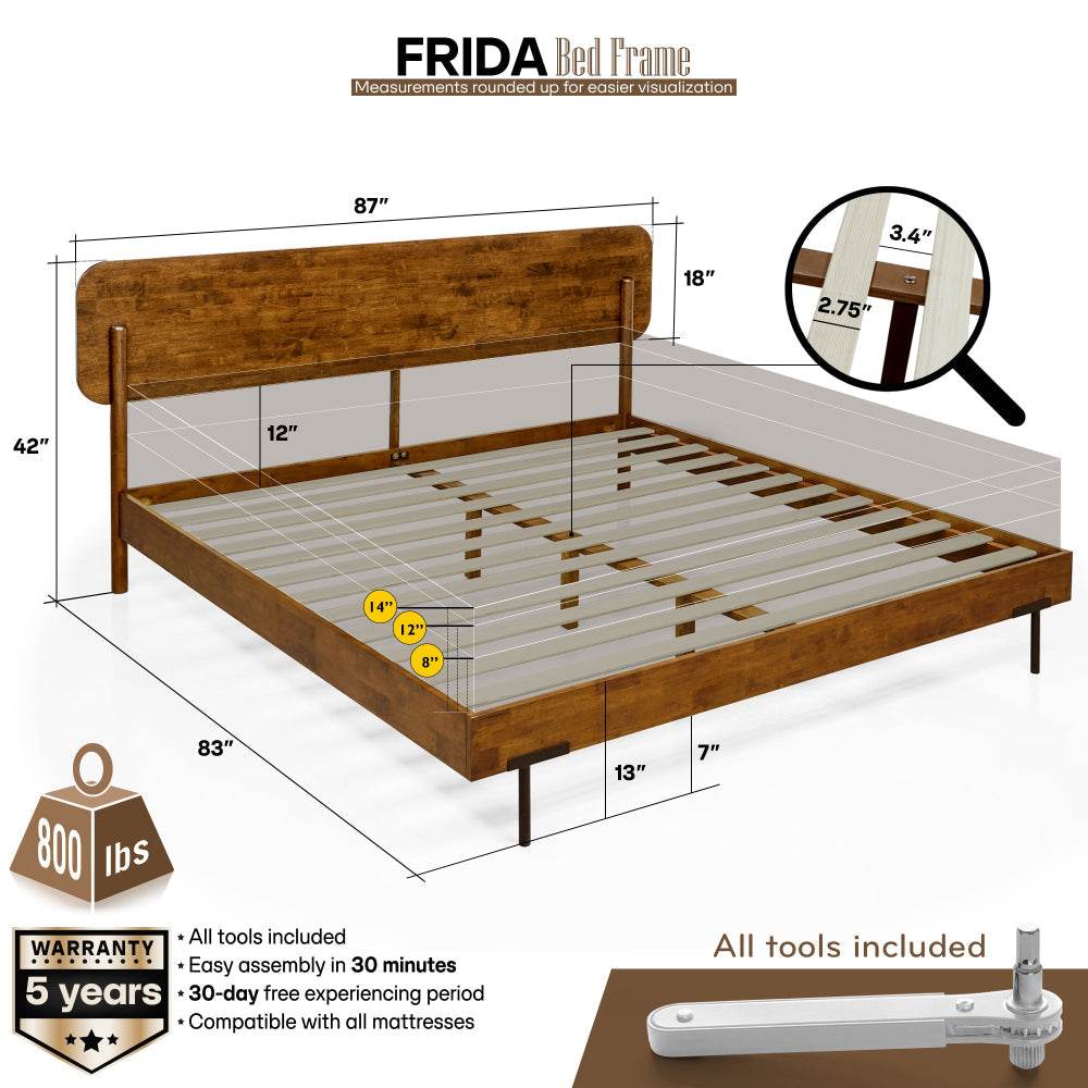Frida Deluxe Solid Wood Bed Frame 