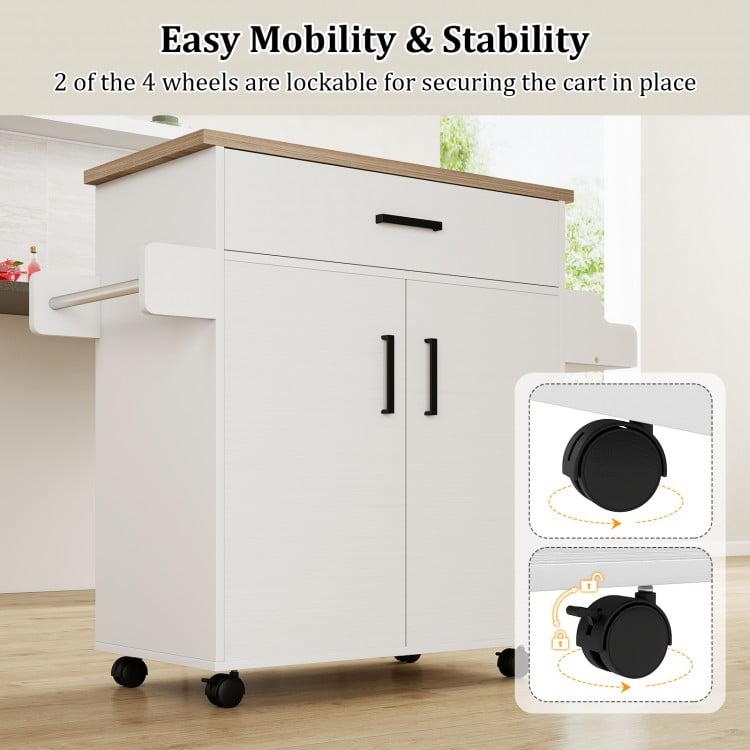 Kitchen Island Cart Rolling Kitchen Storage Island with Drawer-White