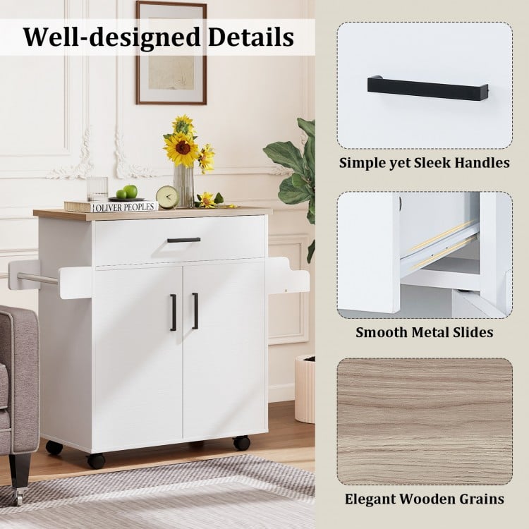 Kitchen Island Cart Rolling Kitchen Storage Island with Drawer-White