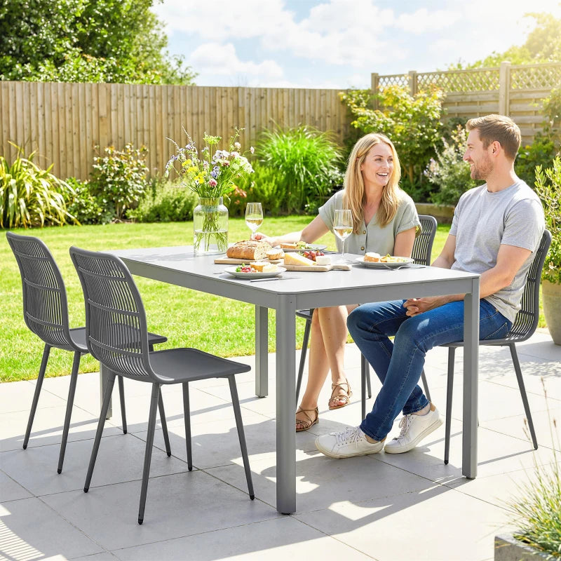 Outdoor Dining Chairs Set of 4, Patio Chairs with Slotted Backrest, Grey