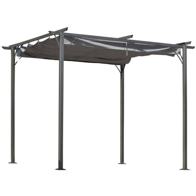 Outsunny 10'x10' Pergola Retractable Gazebo Shade Deck Shelter with Steel Frame, Polyester Canopy, Grey 