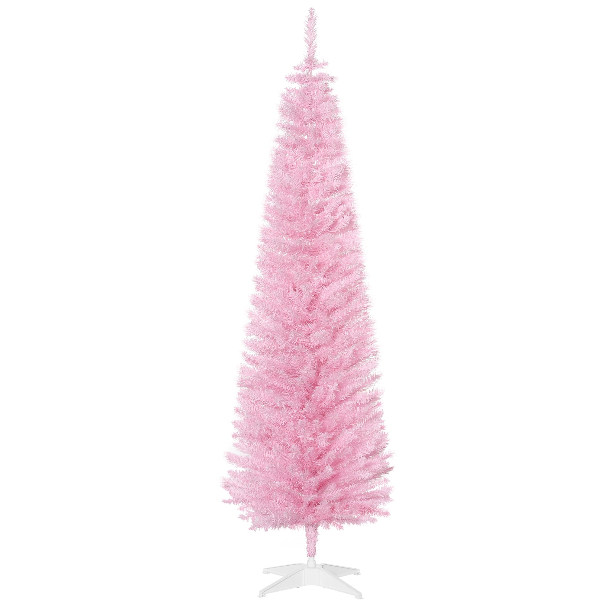 HOMCOM 6' Pencil Christmas Tree, Slim Artificial Xmas Tree with Realistic Branches, Sturdy Metal Stand, Pink 