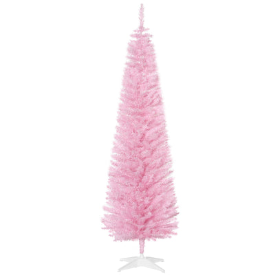HOMCOM 6' Pencil Christmas Tree, Slim Artificial Xmas Tree with Realistic Branches, Sturdy Metal Stand, Pink 